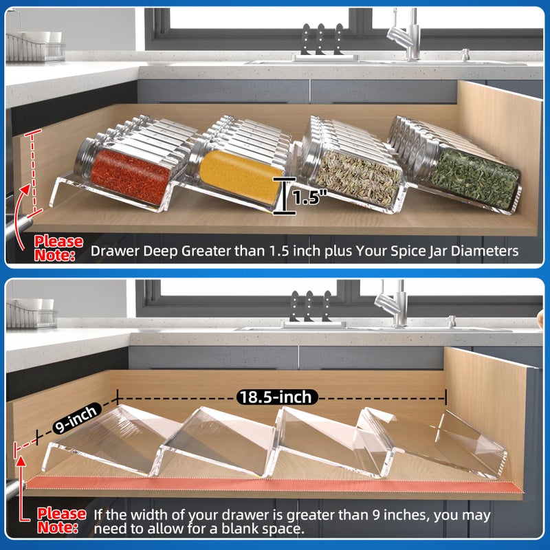 MIUKAA Clear Acrylic Spice Drawer Organizer, 4 Tier- 1 Set Seasoning Jars Drawers Insert, Kitchen Spice Rack Tray for Drawer/Countertop (Jars not included) - Image 4